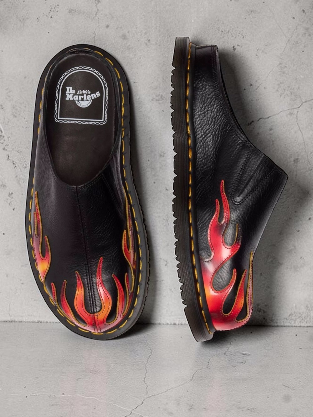 Doc Marten San Mule Flame BLACK+VIBRANT RED+DMS YELLOW- Sz 7M/8W